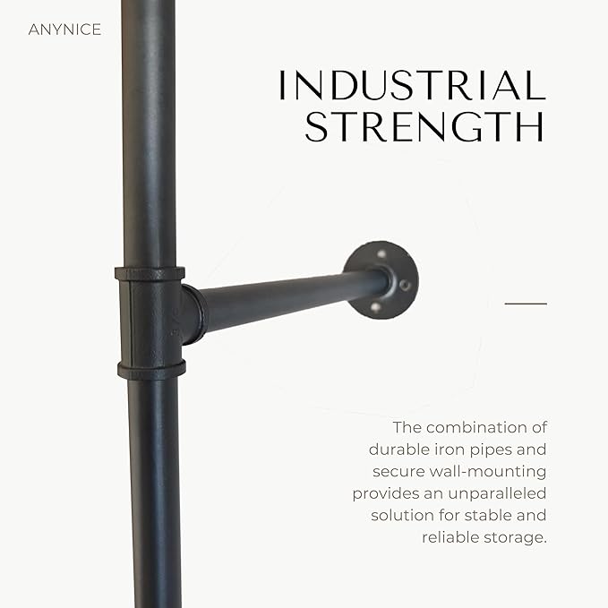 Industrial Pipe Clothing Rack, Heavy Duty Wall Mounted Clothes Rack, Retail Display Hanging Garment Rod for Laundry Rooms, Closet Storage, 14.6x75x82.7 Inches, Model K06