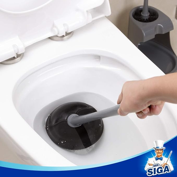 MR.SIGA Toilet Plunger and Bowl Brush Combo for Bathroom Cleaning, Gray, 2 Sets