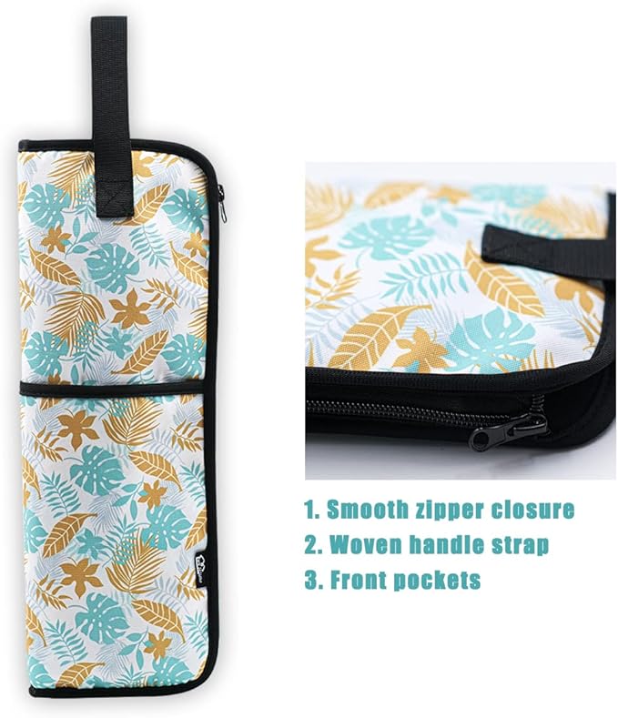 WK IEASON Hair Flat Iron Case Holder Canvas Bag Heat Resistant Curling Iron Straightener Holder Bag for Hair Tools Curling Iron Organizer Bag (Leavies-Fabric bag)