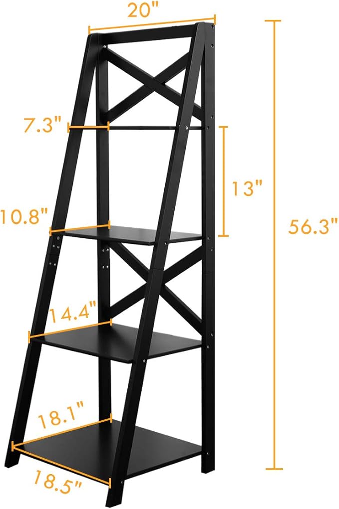 Tangkula 4-Tier Ladder Shelf Bookcase (Set of 2), Leaning Free Standing Wooden Frame Decor Bookshelf, Storage Flower Shelf, Plant Display Shelf for Home Office