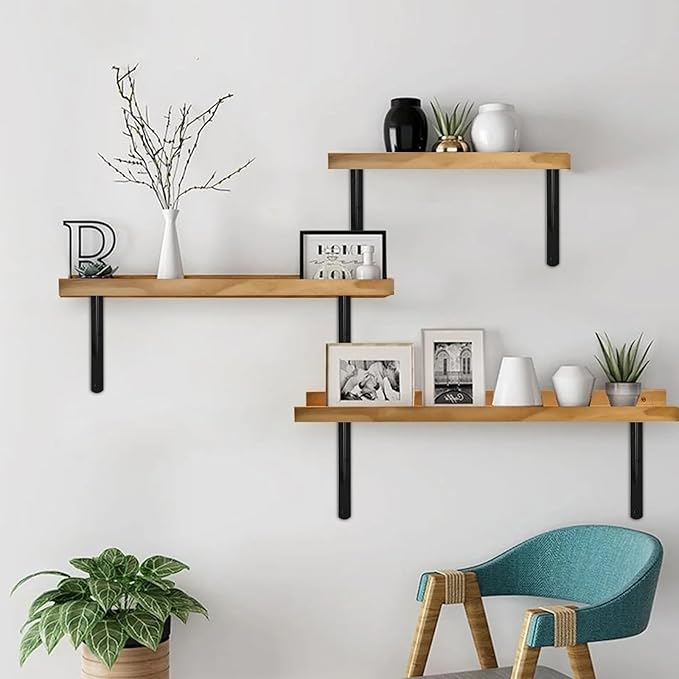4 Pack L12 x H 8" Black Heavy Duty Shelf Brackets with Screws Metal Shelf Brackets Shelf Support Angle Brackets for Shelves L Brackets Heavy Duty Floating Shelf