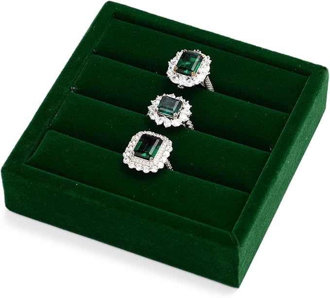 Green Velvet 3-Slots Jewelry Ring Display Tray Showcase Small Jewelry Display Organizer Tray for Rings(S)