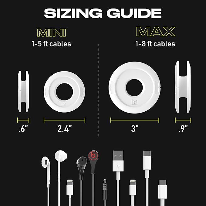 Side Winder Mini and Max Headphone, Earbud and Charging Cable Winder and Organizer Perfect for Wrapping Earbuds and Cords for Travel and Organization (White, Max)