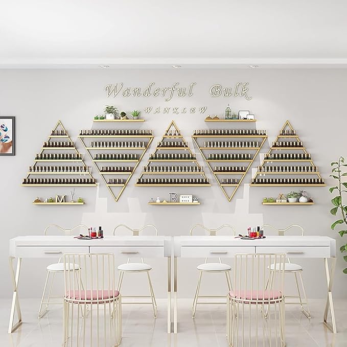 Wall Mounted Shelf Nail Polish Bottle Display Rack, Triangular Essential Oil Perfume Storage Rack, Multifunctional Hanging Salon/Beauty/Nail Shop Organizer Perfume Holder(Size:10,Color:Gold)