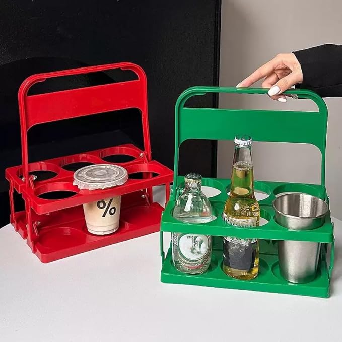 Foldable Beer Carrier 2/4/6 Pack, Heavy-Duty Plastic Drink Caddy, Portable Beverage Tote with Handle,cup carriers (yellow, 2 cups)