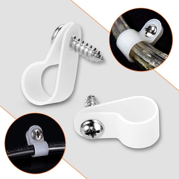 LOKMAN 100 Pack 1/2 Inch Rope Light P-Style Mounting Clips with Compatible Stainless Steel Pan Head Phillips Screws