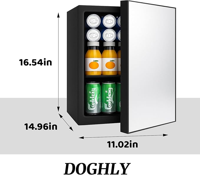Compact Mini Fridge - 24 Cans/0.9 Cu.Ft Beverage Refrigerator with Mirrored Door & Digital Thermostat, Small Cosmetics Cooler for Skincare, Drinks, Food,Bedroom, Office, Dorm,Black