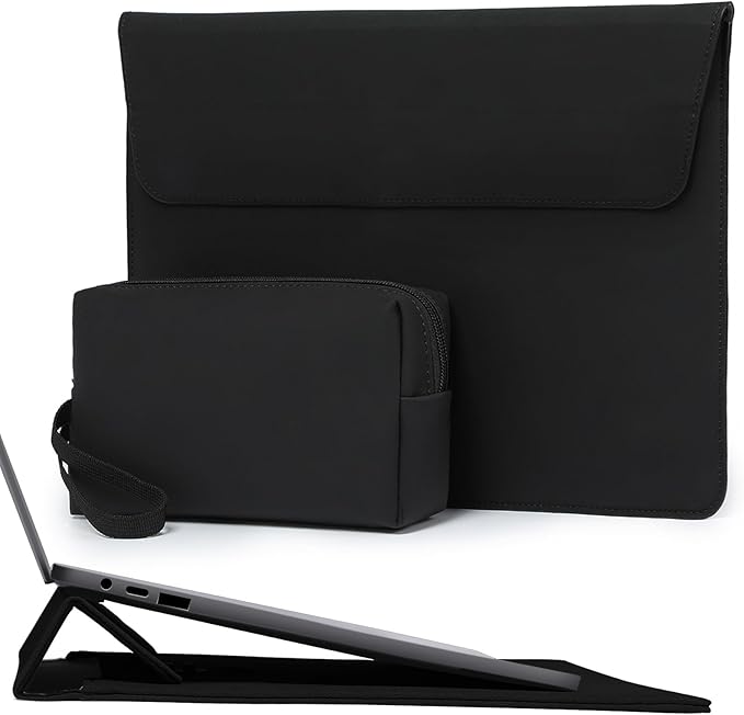 HYZUO 13.3-14 Inch Laptop Sleeve Case Bag with Adjustable Stand for MacBook Pro 14 M5/M4/M3/M2/M1 Pro/Max 2026-2021, MacBook Air/Pro 13.3, 13.8-13.5 Surface Laptop, with Pouch, Black