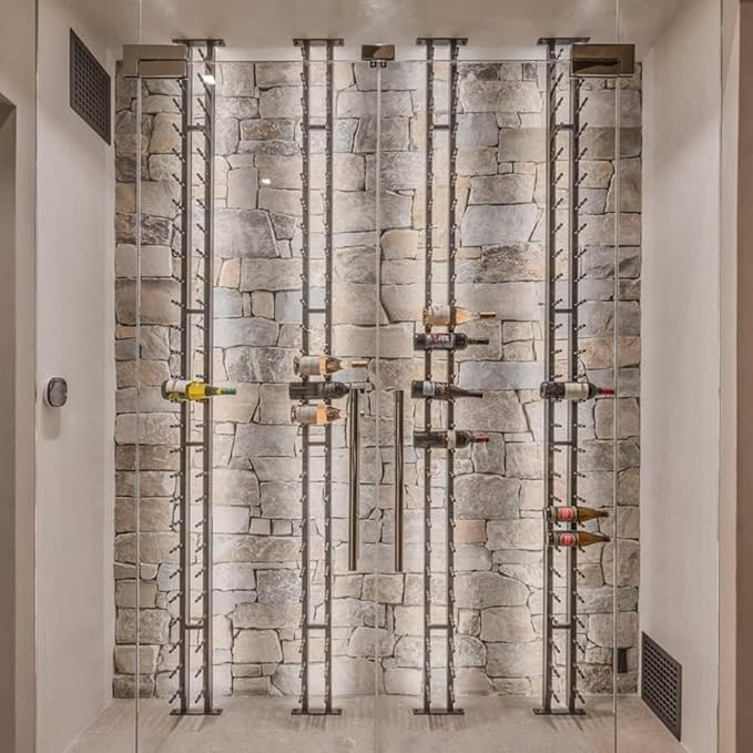 Ultra Wine Racks Floor-to-Ceiling Mount Display (1 Side, Single Deep, Black, Holds 21 Wine Bottles) - Modern Metal Wine Storage for Wine Cellars, Home Bars, Kitchens, and Dining Rooms
