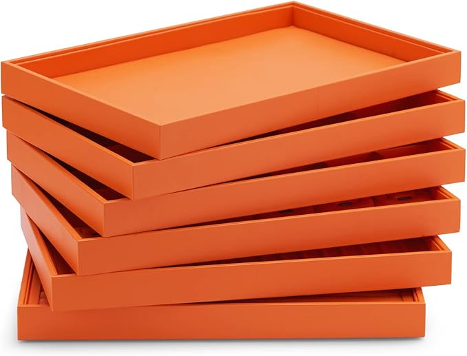 Oirlv Luxury Orange Leather Jewelry Tray Stackable Flat Jewelry Drawer Organizer Earrings Rings Bracelets Storage