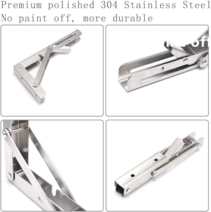 Folding Shelf Brackets, Max Load 300 lb, Heavy Duty Stainless Steel Collapsible Wall Mounted Shelf Brackets for Table, Space Saving DIY Bracket, Pack of 2 (2, 20 Inch)