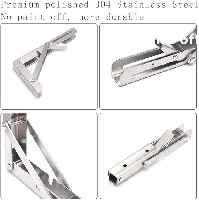 Folding Shelf Brackets, Max Load 300 lb, Heavy Duty Stainless Steel Collapsible Wall Mounted Shelf Brackets for Table, Space Saving DIY Bracket, Pack of 2 (2, Foldable 16")