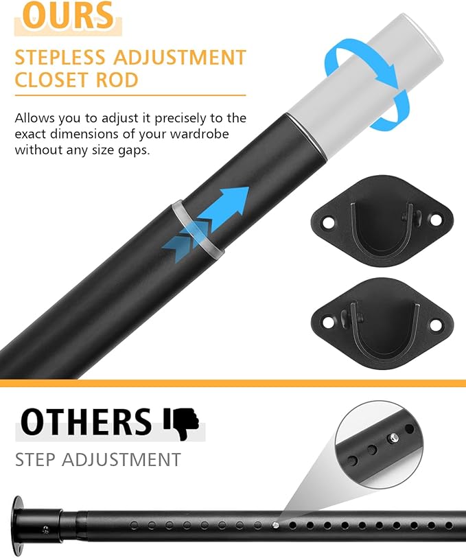 Closet Rod, 17 to 52 Inch Heavy Duty Adjustable Metal Clothing Rack for Hanging Clothes, Closet Poles for Wardrobes, Laundry, Durable Steel, Black
