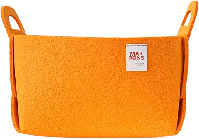 Collapsible Felt ORANGE Storage Bin Small 7.1"x5.1"x5.1" – Foldable Basket with Handles for Closet, Toy Storage, Laundry Room Organization, Decorative Storage Baskets for Shelves, Nursery