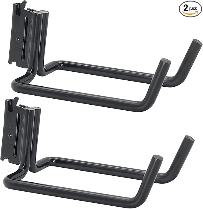 2 Pack E-Track Heavy Duty Shovel Hanger for Store Long Handled Tools,Large Steel Tool Double J Hook, Tool Hanger | E Track Accessories for Enclosed Trailer or Trucks (Black)