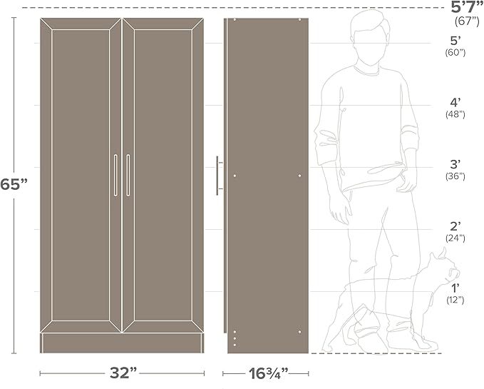Prepac Elite 65" Tall Storage Cabinet with Panel Doors, Double Door Wood Kitchen Pantry, Dining Room Cupboard with 2 Adjustable and 1 Fixed Shelf, Free Standing Living Room Accent Cabinet, White