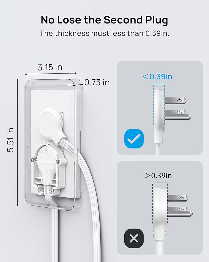 TROND Flat Power Strip with Outlet Cover - 10FT Long Extension Cord with 8 AC Outlets, Flat Wall Plug with 2 USB A & 2 USB C Ports, 1700J Surge Protector, Compact for Home Office Dorm Room Essentials