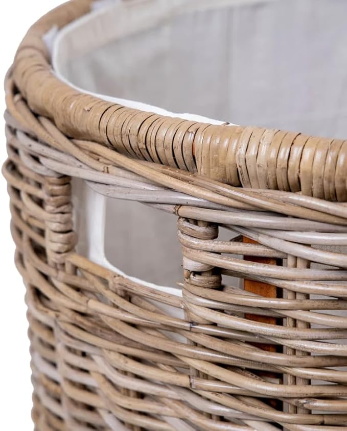 The Basket Lady Round Wicker Hamper | Wicker Laundry Hamper Nested Set of 2 Serene Grey…