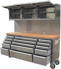 72 inch 15 Drawers Tool Chest with 3 Up Cabinet & Pegboard in Stainless Steel (Stainless Steel)