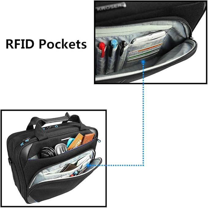 KROSER Laptop Bag 15.6 Inch Briefcase Messenger Bag Water Repellent Computer Case Shoulder Bag Durable Tablet Sleeve with RFID Pockets for Business/College/Women/Men - Black/Blue