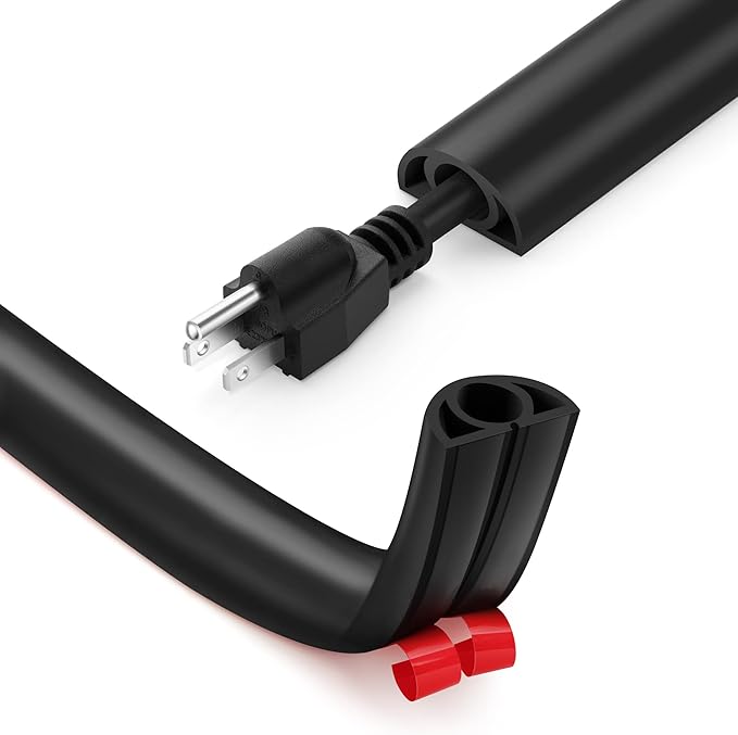 5ft Cord Cover Floor for Extension Cords, Floor Cable Cover, Self-adhesive Wire Cover to Protect Cables & Prevent Tripping, PVC Cord Hider Floor Cord Protector, Internal Channel Diameter: 0.39", Black