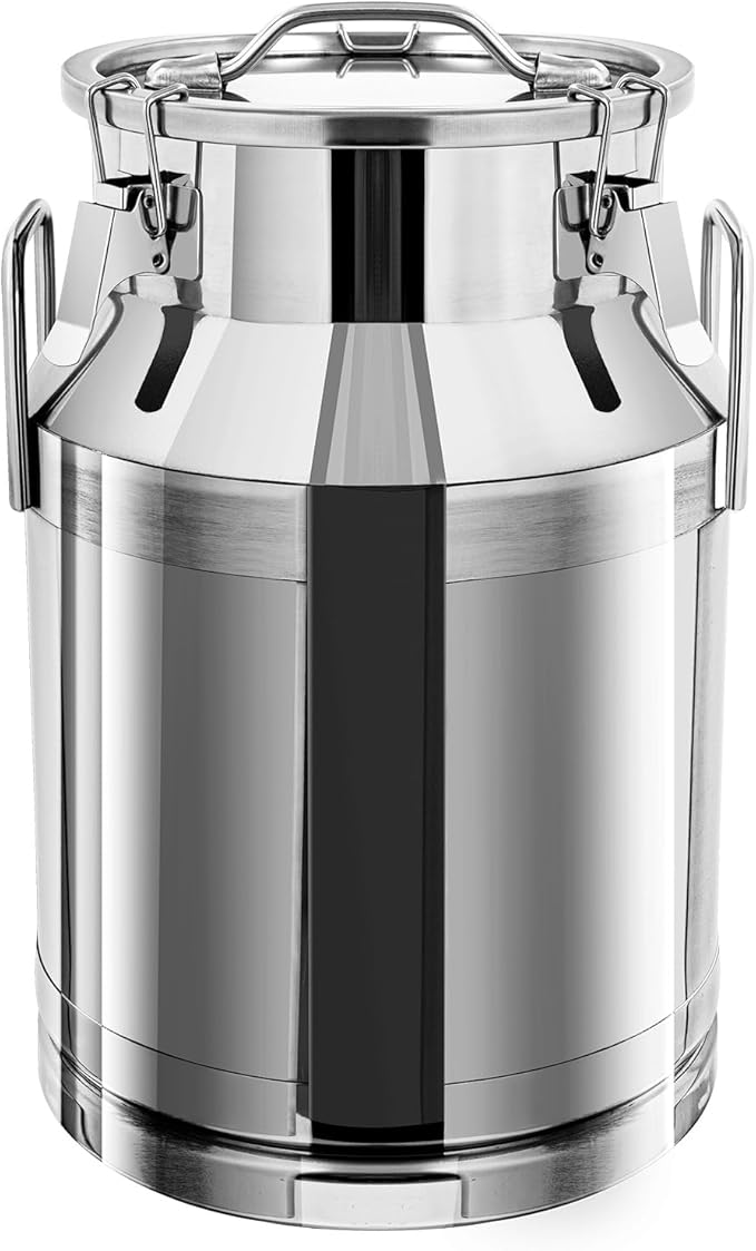 30L / 7.95Gallon Transport Cans Stainless Steel Milk Can Milk Bucket Wine Pail Bucket Milk Can Tote Jug with Sealed Lid Heavy Duty Wine Pail Liquid Storage
