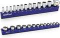 2-Piece 3/8"-Drive SAE Magnetic Socket Organizer Set (Holds 26 Sockets) - Detachable Tool Tray with 5mm Magnetic Base, Screw-Fixed Design & Heavy-Duty Modular Storage for Garage/Home Workshop