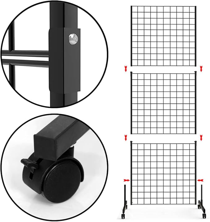 Eastern Tree 2 Packs 2'x 5' Six Pieces Gridwall Panels Stand with T-Base, Black Wire Grid Wall Display Racks with Wheels, Craft Show Display Rack, Retail Display, Extra More 16 Pieces Hooks