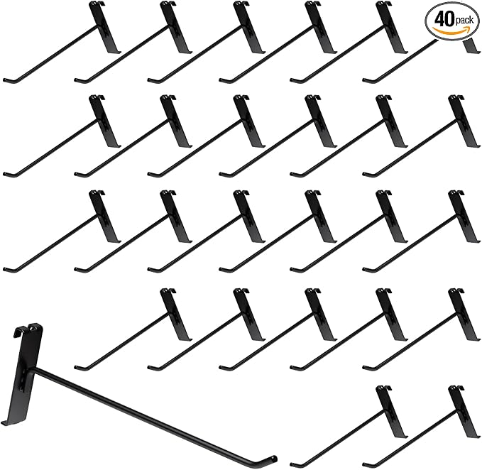 10Inch Gridwall Hooks, Grid Panel Hanging Hooks for Retail, Home, and Workspace Organization, Displays, and Storage Solutions(40Pack,Black)