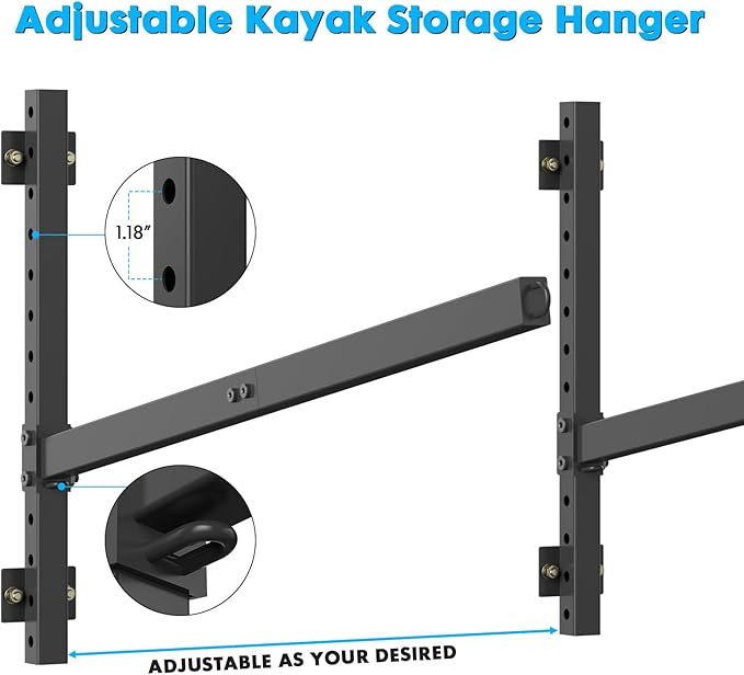 Kayak Storage Rack Heavy Duty, Adjustable Wall Mount Hanger for Indoor Garage & Outdoor Storage, Storage Rack for Kayak, Canoe, Surfboard & Paddle Board (Kayak Storage Rack Wall Mount 1)
