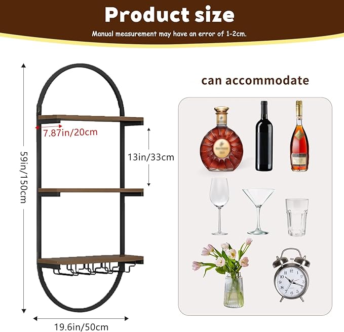 Wall Mount Wine Rack, 3-Tier Metal Oval Design Wine Rack Wall Mounted, Wine Bottle Holder for Home Bar, Wine Kitchen Storage Liquor, Champagne(Black, 1PCS)