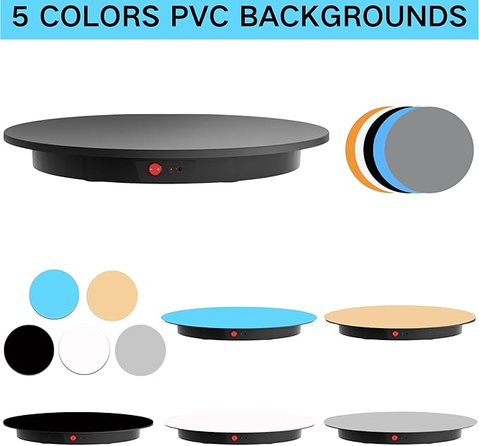 JAYEGT Motorized Rotating Display Stand, 350Lbs Load，360 Degree Electric Rotating Potography Turntable for Products Display，Live Show， Remote Control +5 Colors Backgrounds (Black/16.5inch /Wired)