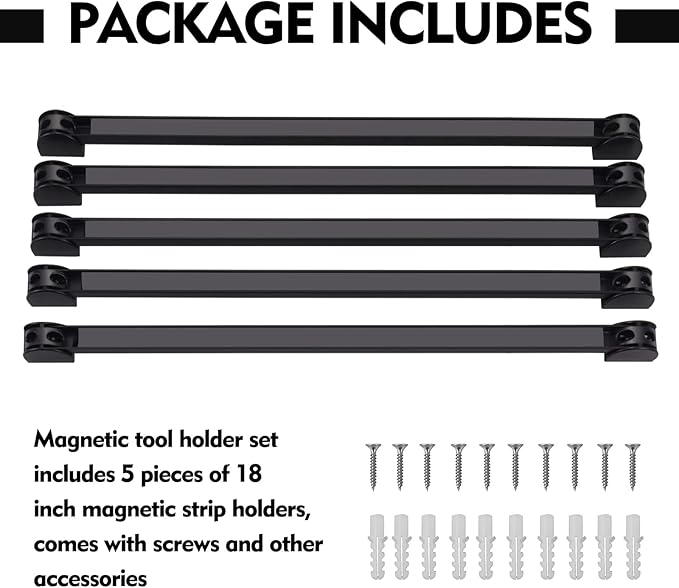 5 Pack Magnetic Tool Holder, Magnetic Strips Tool Magnet Bar PVC Coated for Garage Tool Organizer 18 In
