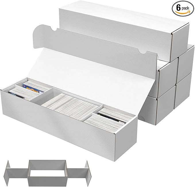 Laminated Trading Card Storage Box, 6-Pack Storage Card Box with 5-Compartment, Glossy White Cardboard Collector Box for TCG/Sports Cards Storage