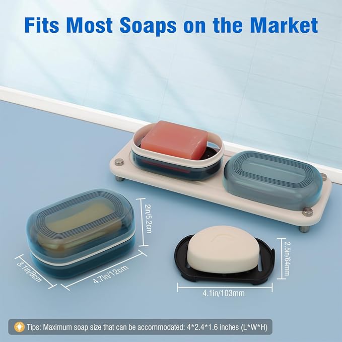 Travel Soap Container, Travel Soap Box with Removable Draining Layer for Camping, Gym (Blue Style A)