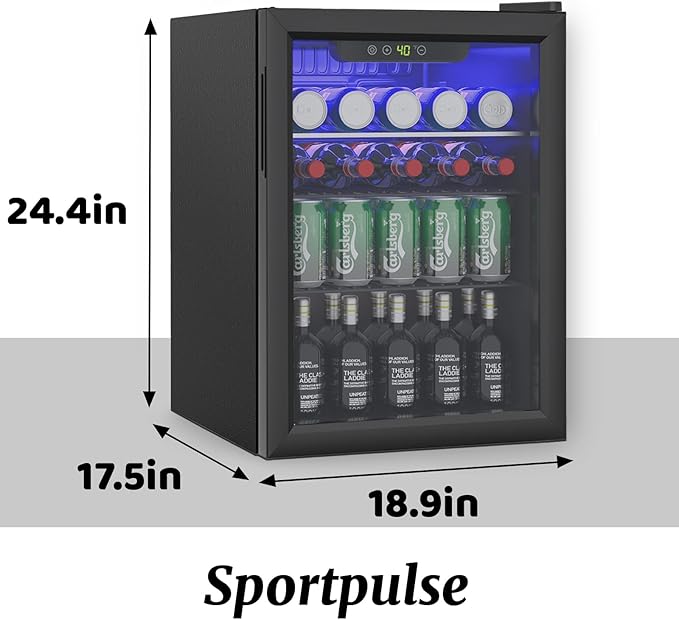 2.6 Cu.Ft Mini Fridge for 95 Cans, Beverage Refrigerator with Glass Door and Digital Display, Small Drink Fridge with Adjustable Shelves for Soda, Beer, or Wine, Compact Fridge for Home Office