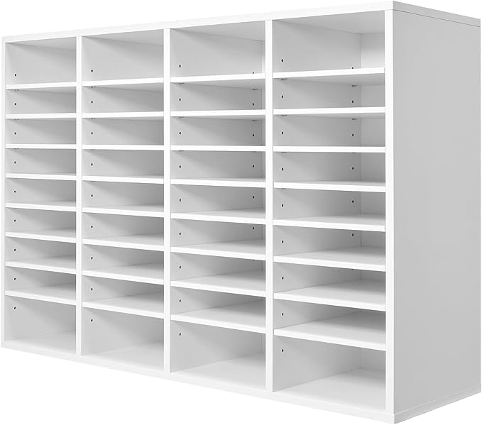 VEVOR Literature Organizer, 36 Compartments Office Mailbox with Adjustable Shelves, Wooden Mailbox Sorter Medium Density Fiberboard Office Home Classroom Storage for Files, Documents, Papers, White
