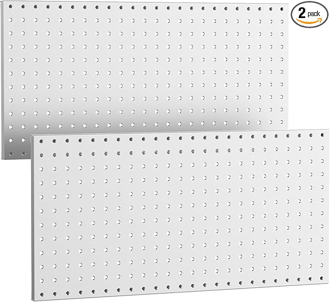 WALMANN Metal Pegboard Panels for Wall Garage Tools Pegboard for Garage, Workbench, Peg Board Tool Organizer Board(Pack of 2, Grey)
