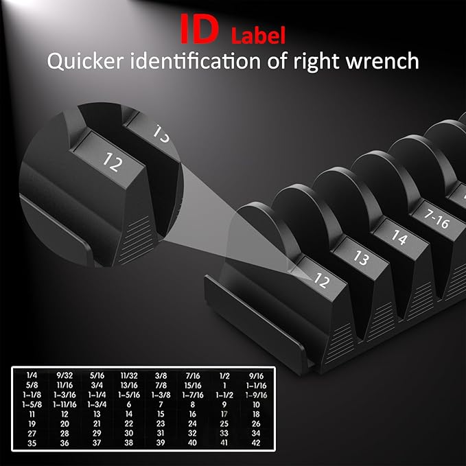 24pcs Magnetic Modular Wrench Organizers for Tool Drawers - Wrench Rack with Metric&SAE Labels,Tool Storage Holder with Magnet.Gift for father, brother&boyfriend (Black with magnets)