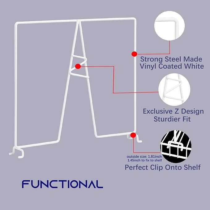 Wire Shelf Dividers - White Closet Organization & Storage Organizer - No Tool Shelf Divider for Wire Shelves - Metal Shelf Accessories – for 12“ Deep Wire Shelves – Tall 12” Height – 20 Pack