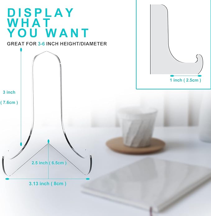 Boloyo 60-Degree Angle Acrylic Plate Display Stand , 3 Inch 2PC Clear Acrylic Display Holder Easel Base for Home Office Kitchen School Art Display