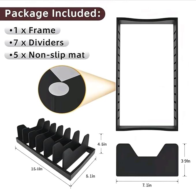 Bamboo Pot Lid Organizer for Cabinet & Kitchen Counter, Pan Lid Organizer Inside Cabinet, Pot Lid Holder, Sheet Pan Rack, Adjustable Pot Cover Holder Rack for Countertop, Under Cabinet Black