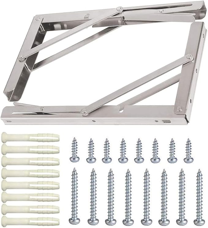 Folding Shelf Brackets, Max Load 300 lb, Heavy Duty Stainless Steel Collapsible Wall Mounted Shelf Brackets for Table, Space Saving DIY Bracket, Pack of 2 (2, 22 Inch)