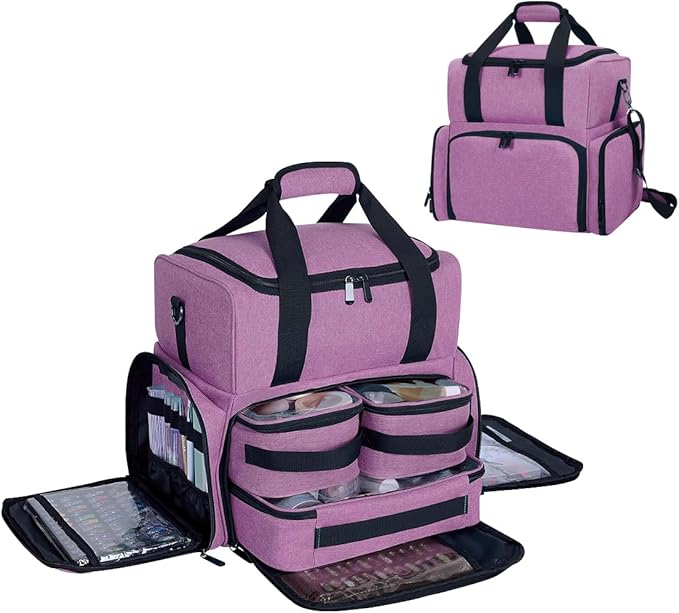 Large Makeup Cosmetic Bag with 3 Removable Case and 2 Removable Dividers Double Layer Travel Storage Organizer, Makeup Brushes Storage Section Purple