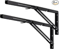 YUMORE Folding Shelf Brackets, 24 Inch Heavy Duty L Bracket, Black DIY Collapsible Shelf Bracket for Workbench Folding Table Hinge, Max Load: 330lb, Pack of 2