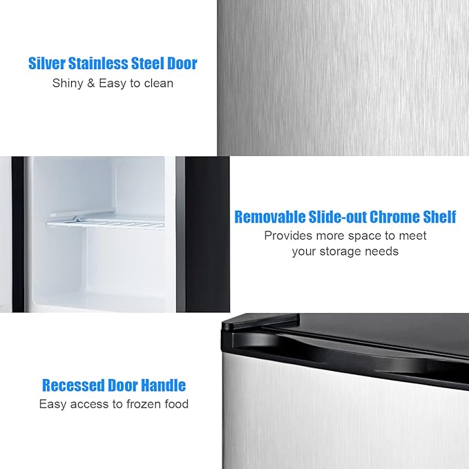 KOTEK 1.1 cu.ft. Compact Upright Freezer, Mini Freezer w/Reversible Stainless Steel Door & Removable Shelf, Small Single Door Freezer for Home, Office, Apartment
