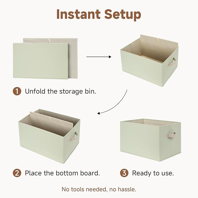 StorageWorks Storage Baskets for Shelves, Foldable Fabric Closet Storage Bins with Handles, Fabric Storage Bins Clothes Organizer, Light Green, 3-Pack, Large