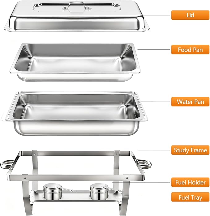 Chafing Dish Buffet Set, 8QT Stainless Steel Chafing Dishes for Buffet, Full Pan Chafing Dish, Buffet Servers and Warmers for Party, Wedding,Catering (9 PACK)