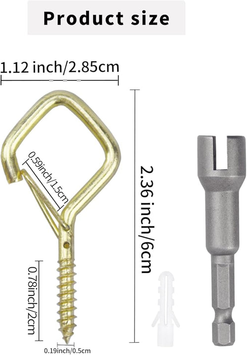100 PCS Gold Eye Screw Hooks for Hanging Heavy Duty with Safety Buckle.Metal Ceiling Hooks for Hanging Plants Cup Wind Chime Bird Feeders Patio Lights at Indoor&Outdoor