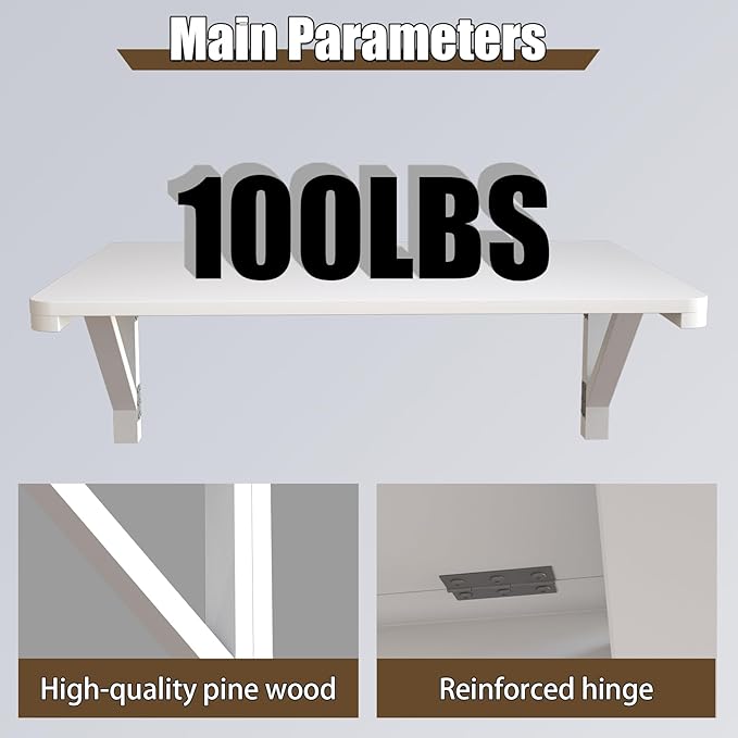 MM MELISEN Wall Mounted Folding Table, 80x60cm, White, Space-Saving Design